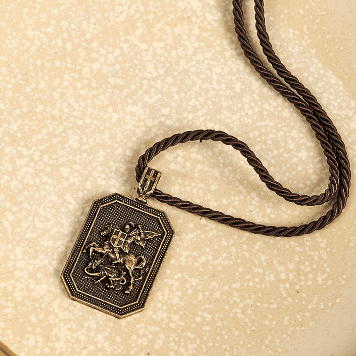 Classic Style Saint George and the Dragon Pendant Protection Prayer Necklace