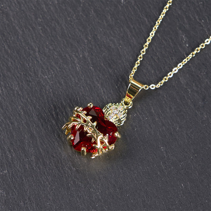 Modern Style Crafted Red Gemstones Sacred Heart of Jesus Pendant Necklace