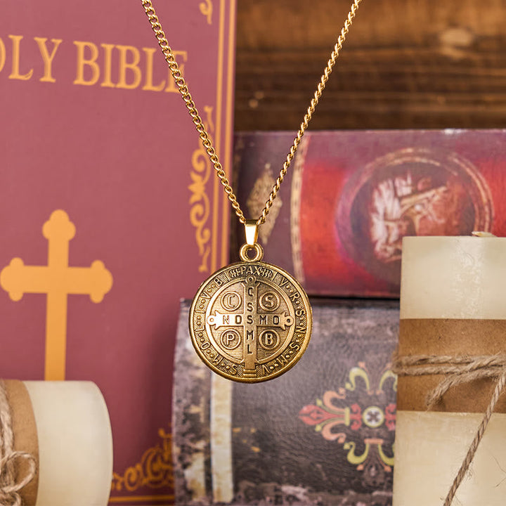 Classic Style Crafted St. Benedict Symbol Pendant Necklace(3 color)