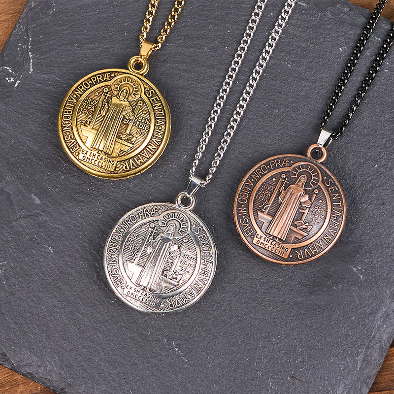 Classic Style Crafted St. Benedict Symbol Pendant Necklace(3 color)