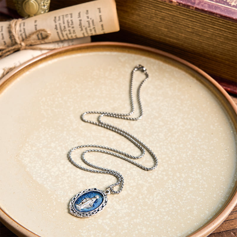 Classic Style Crafted Holy Miraculous Medal Enamel Relief Pendant Necklace