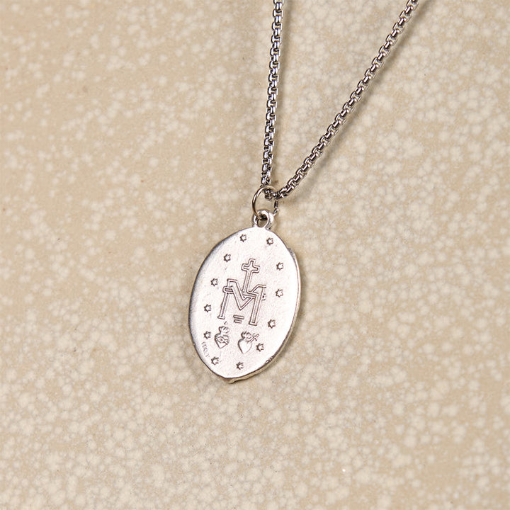 Classic Style Crafted Holy Miraculous Medal Enamel Relief Pendant Necklace