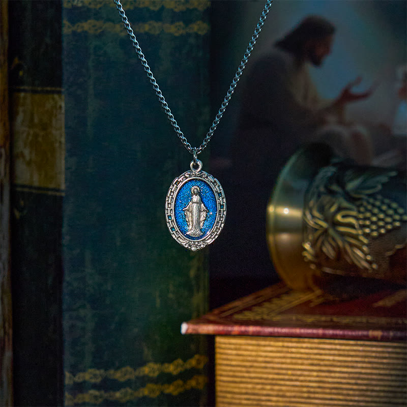 Classic Style Crafted Holy Miraculous Medal Enamel Relief Pendant Necklace