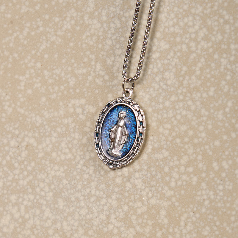 Classic Style Crafted Holy Miraculous Medal Enamel Relief Pendant Necklace