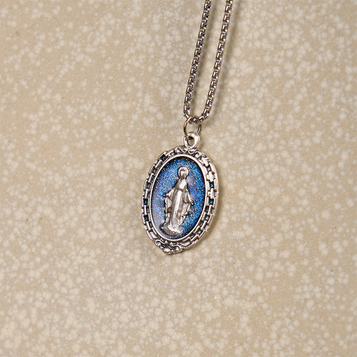 Classic Style Crafted Holy Miraculous Medal Enamel Relief Pendant Necklace