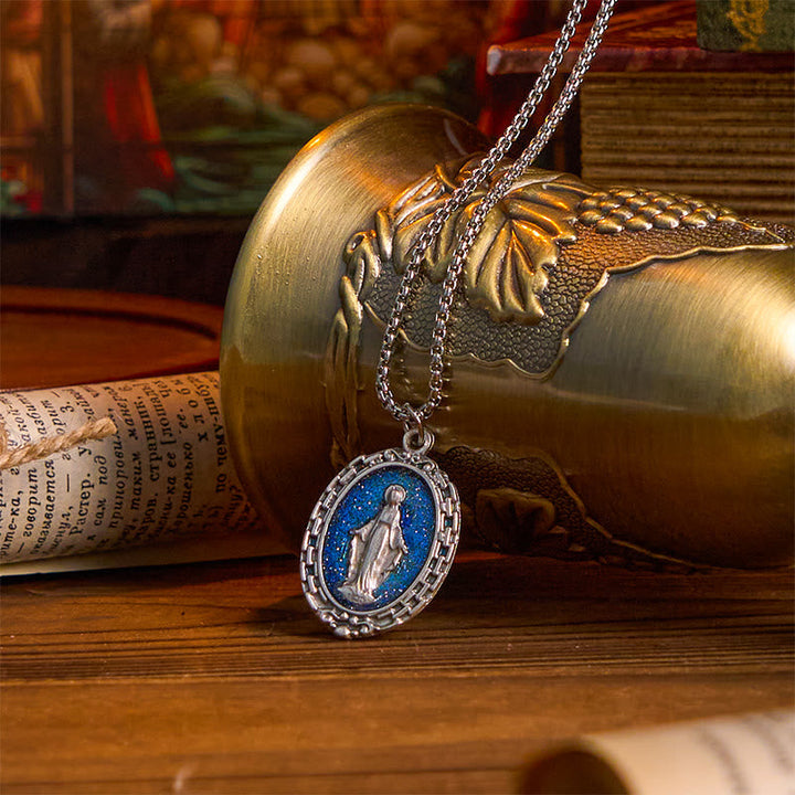 Classic Style Crafted Holy Miraculous Medal Enamel Relief Pendant Necklace