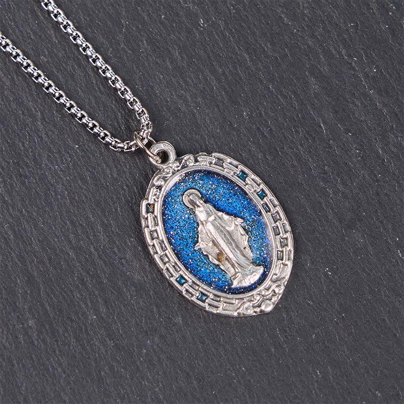 Classic Style Crafted Holy Miraculous Medal Enamel Relief Pendant Necklace