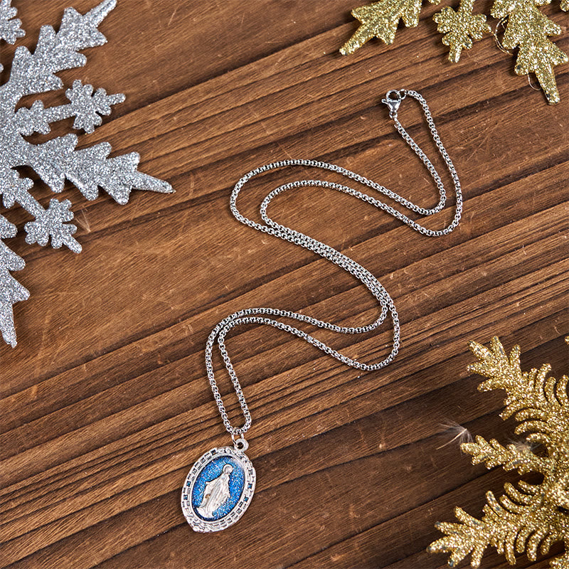 Classic Style Crafted Holy Miraculous Medal Enamel Relief Pendant Necklace