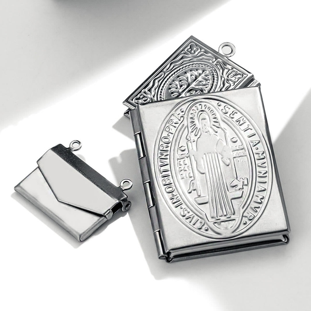 Modern Style St. Benedict & Marry Photo Box Pendant Necklace