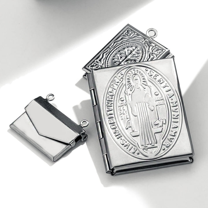Modern Style St. Benedict & Marry Photo Box Pendant Necklace