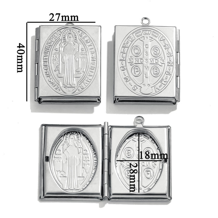 Modern Style St. Benedict & Marry Photo Box Pendant Necklace
