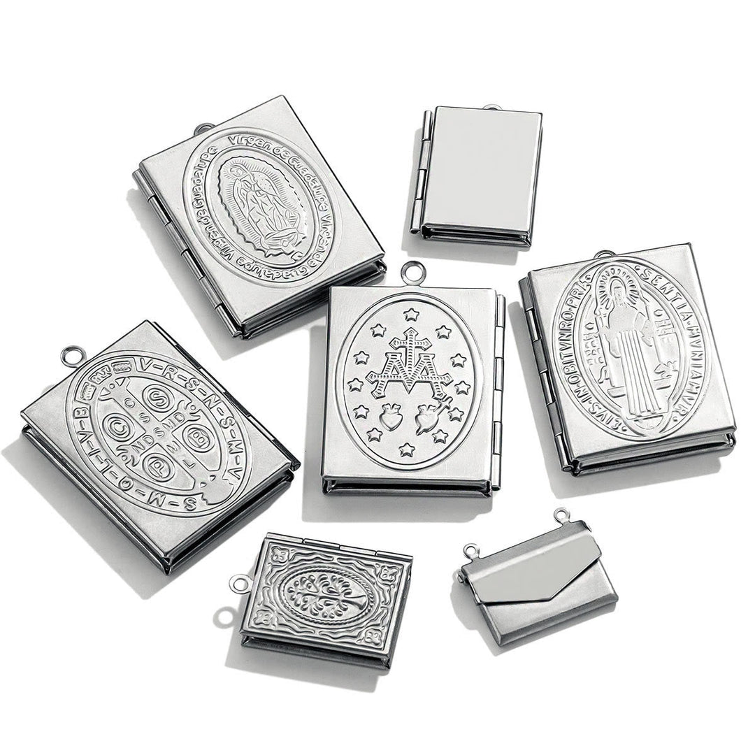 Modern Style St. Benedict & Marry Photo Box Pendant Necklace