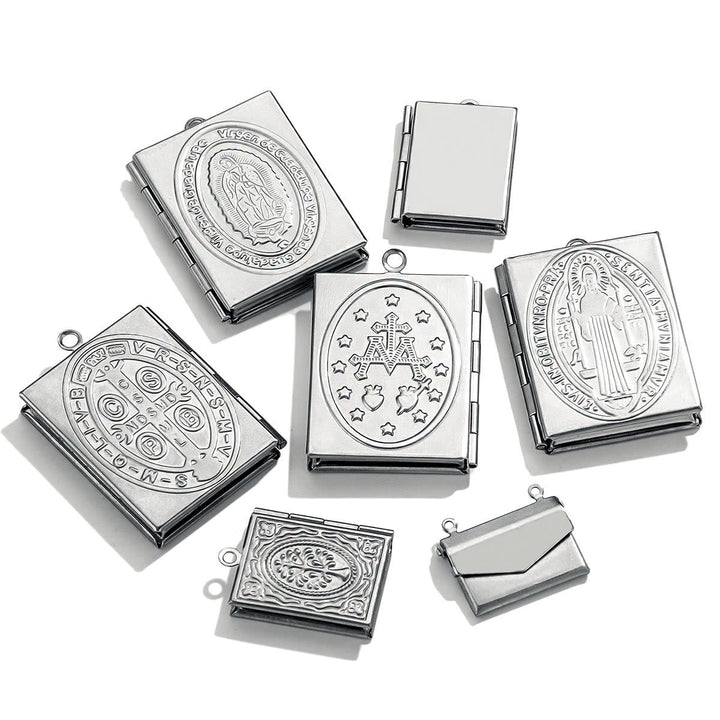 Modern Style St. Benedict & Marry Photo Box Pendant Necklace