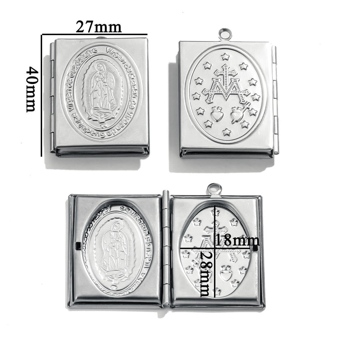 Modern Style St. Benedict & Marry Photo Box Pendant Necklace