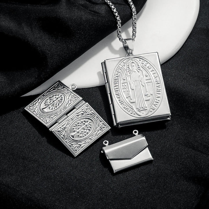 Modern Style St. Benedict & Marry Photo Box Pendant Necklace