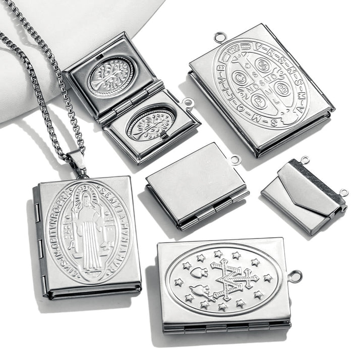 Modern Style St. Benedict & Marry Photo Box Pendant Necklace