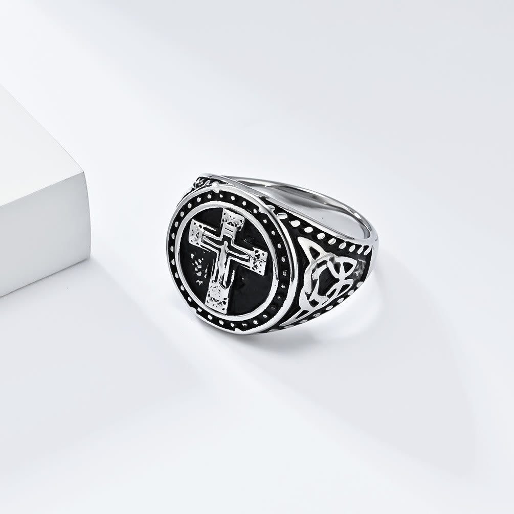 Vintage Style Medieval Crusader Cross Signet Ring