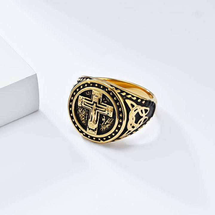 Vintage Style Medieval Crusader Cross Signet Ring