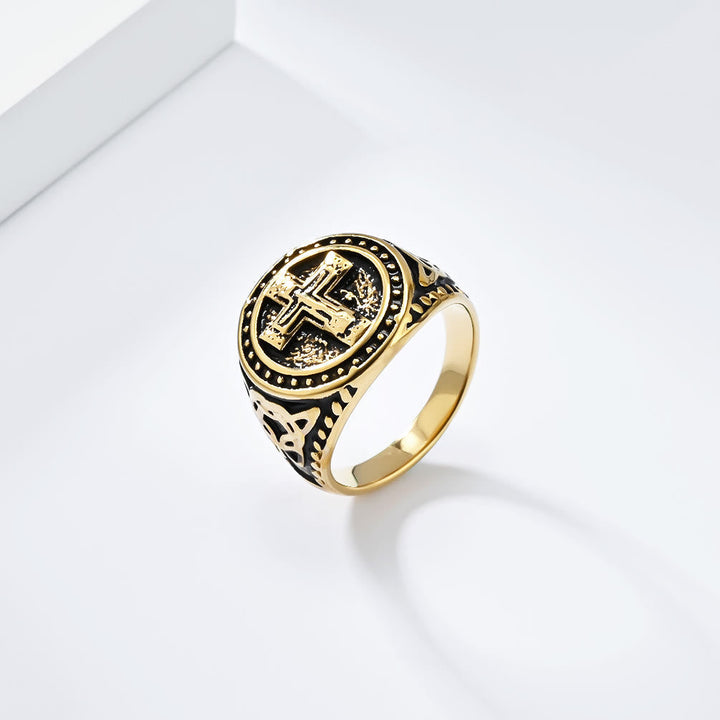 Vintage Style Medieval Crusader Cross Signet Ring