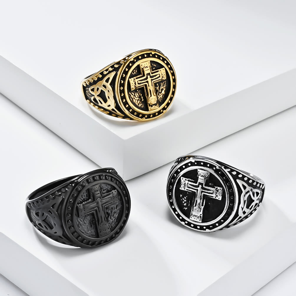 Vintage Style Medieval Crusader Cross Signet Ring