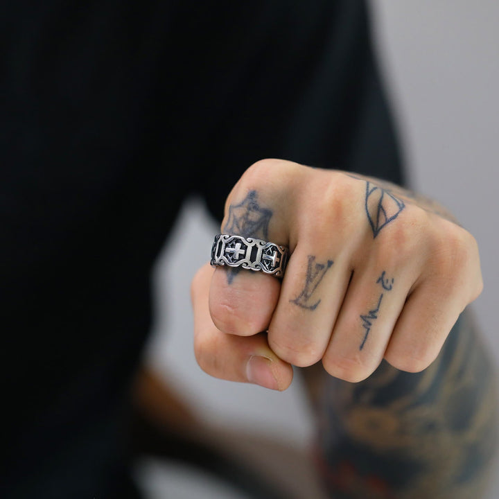 Modern Style Sacred Cross Elegant Pattern Ring