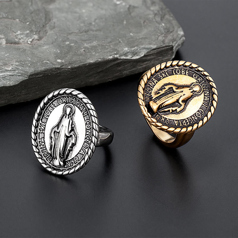 Classic Style Virgin Mary Medallion Blessing Ring
