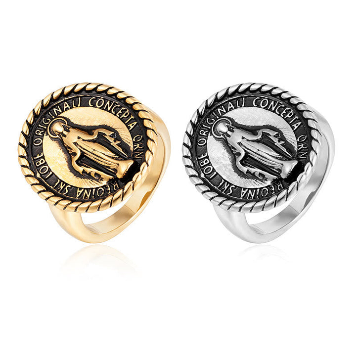 Classic Style Virgin Mary Medallion Blessing Ring