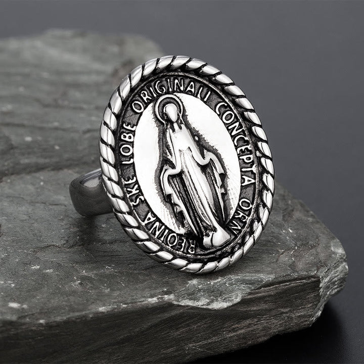 Classic Style Virgin Mary Medallion Blessing Ring