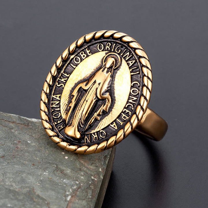 Classic Style Virgin Mary Medallion Blessing Ring