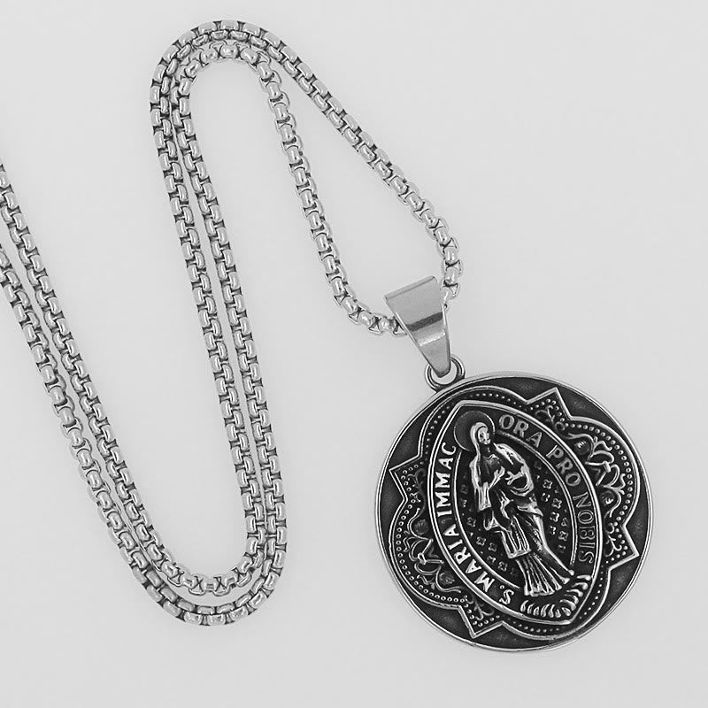 Retro Style Our Lady Virgin Marry Pattern Round Pendant Necklace