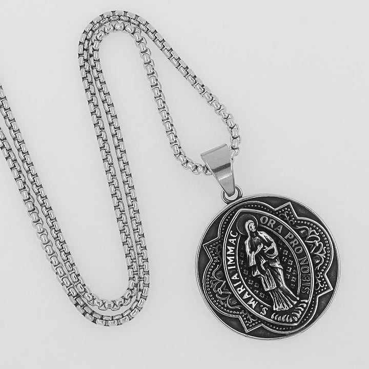 Retro Style Our Lady Virgin Marry Pattern Round Pendant Necklace