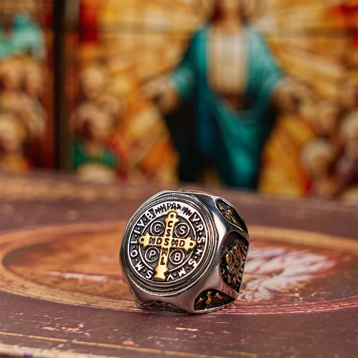 Classic Style St. Benedict Cross Divine Faith Ring