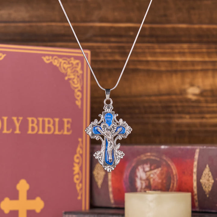 4 Color Classic Style Jesus Cross Faith Crucifix Pendant Necklace