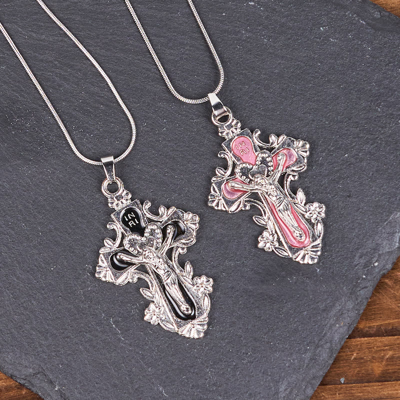 4 Color Classic Style Jesus Cross Faith Crucifix Pendant Necklace
