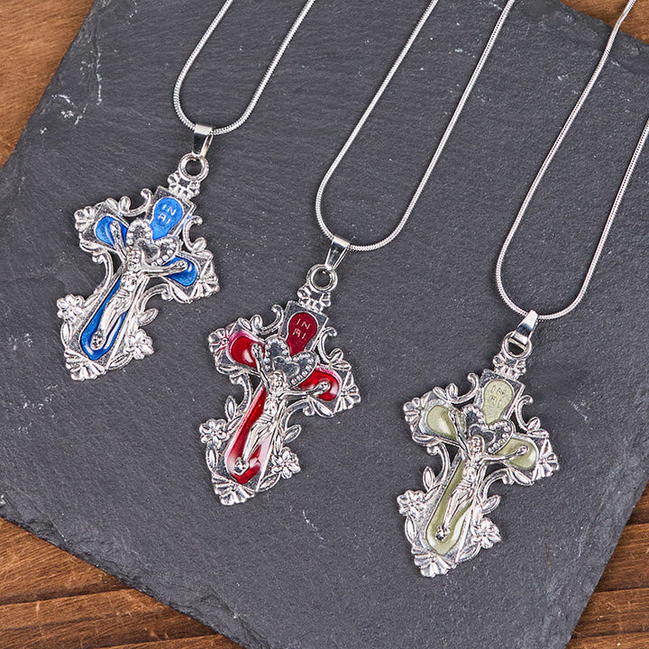 4 Color Classic Style Jesus Cross Faith Crucifix Pendant Necklace