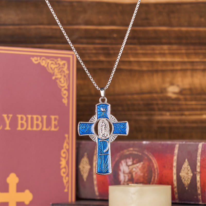 6 Color Virgin Mary  Our Lady of Guadalupe Faith Cross Pendant Necklace