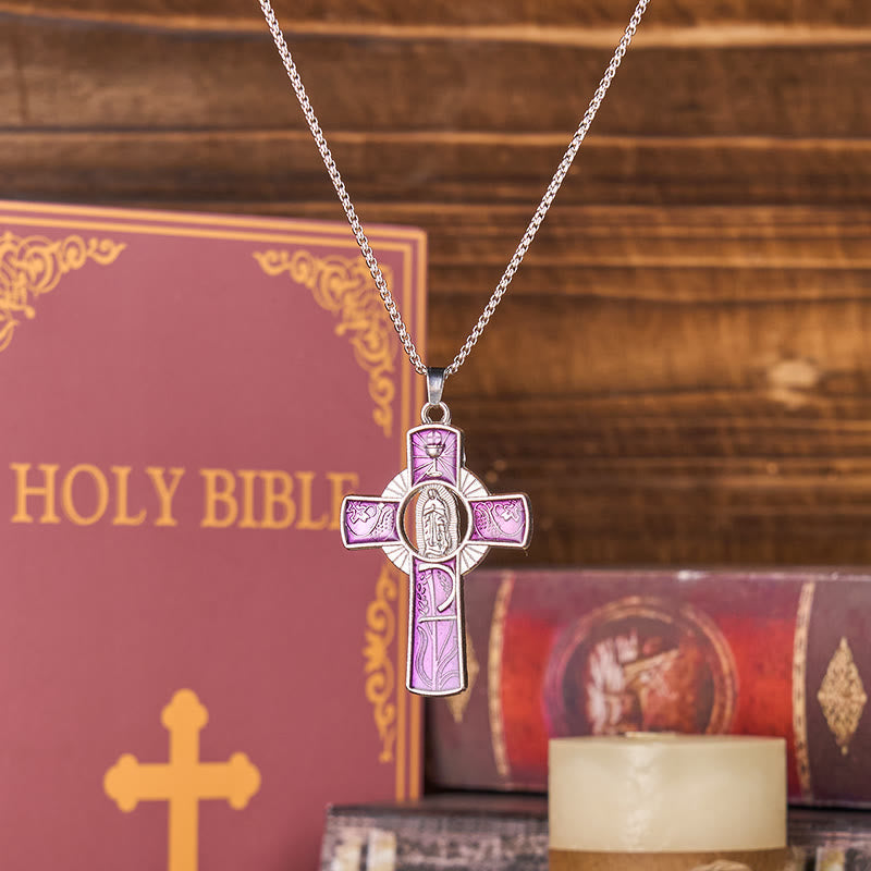 6 Color Virgin Mary  Our Lady of Guadalupe Faith Cross Pendant Necklace