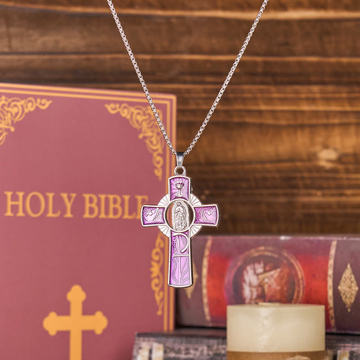 6 Color Virgin Mary  Our Lady of Guadalupe Faith Cross Pendant Necklace