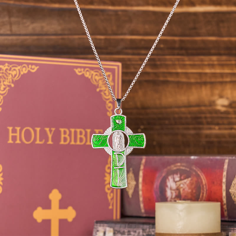 6 Color Virgin Mary  Our Lady of Guadalupe Faith Cross Pendant Necklace
