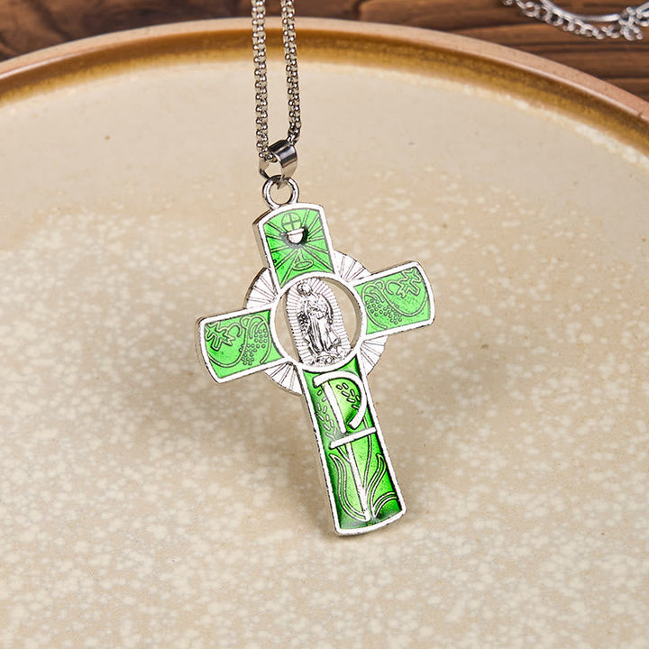 6 Color Virgin Mary  Our Lady of Guadalupe Faith Cross Pendant Necklace