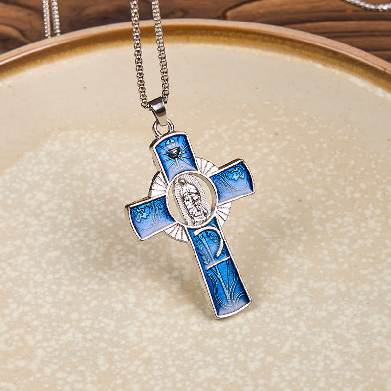 6 Color Virgin Mary  Our Lady of Guadalupe Faith Cross Pendant Necklace