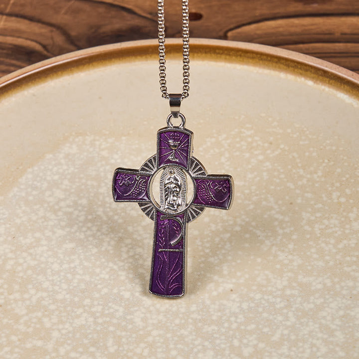 6 Color Virgin Mary  Our Lady of Guadalupe Faith Cross Pendant Necklace