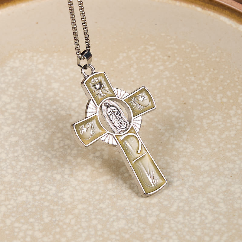 6 Color Virgin Mary  Our Lady of Guadalupe Faith Cross Pendant Necklace