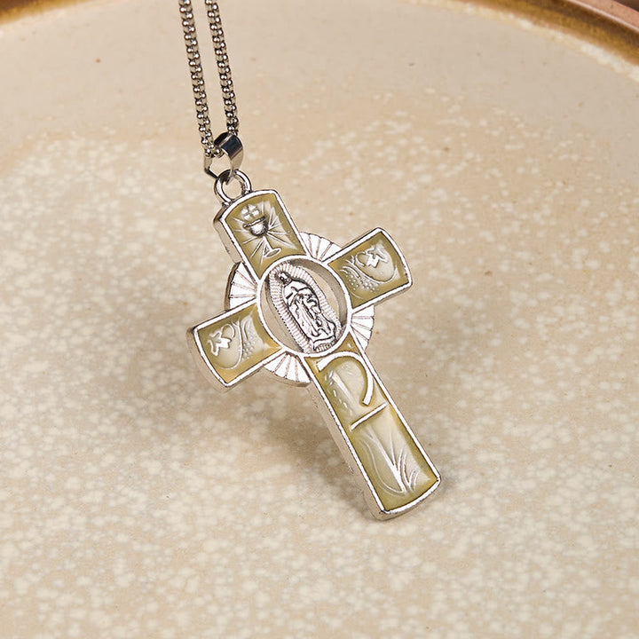6 Color Virgin Mary  Our Lady of Guadalupe Faith Cross Pendant Necklace