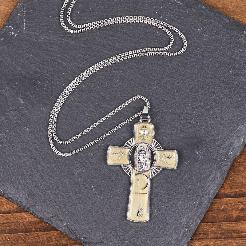 6 Color Virgin Mary  Our Lady of Guadalupe Faith Cross Pendant Necklace