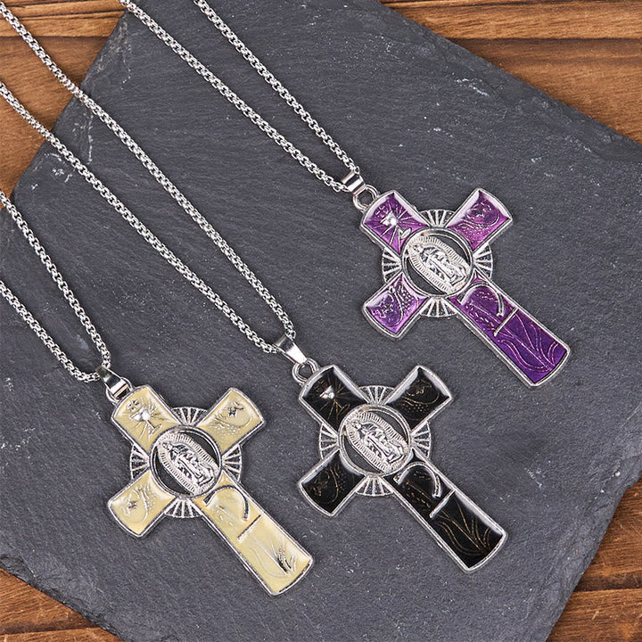 6 Color Virgin Mary  Our Lady of Guadalupe Faith Cross Pendant Necklace