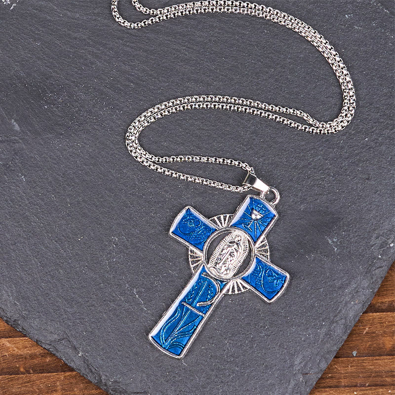 6 Color Virgin Mary  Our Lady of Guadalupe Faith Cross Pendant Necklace