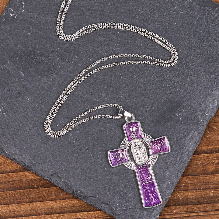 6 Color Virgin Mary  Our Lady of Guadalupe Faith Cross Pendant Necklace