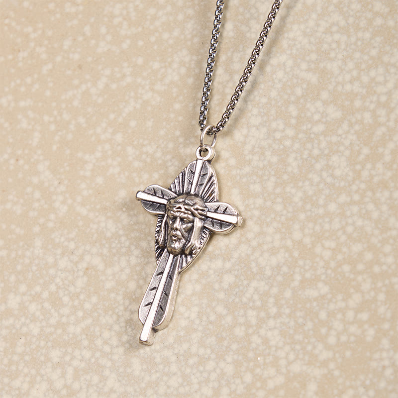 Retro Style Jesus Icon Cross Faith Blessed Crucifix Pendant Necklace