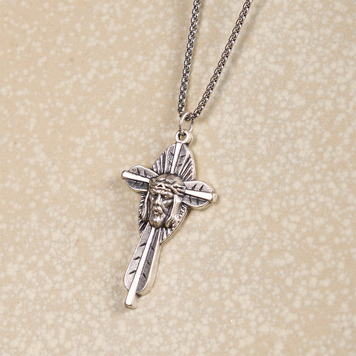 Retro Style Jesus Icon Cross Faith Blessed Crucifix Pendant Necklace